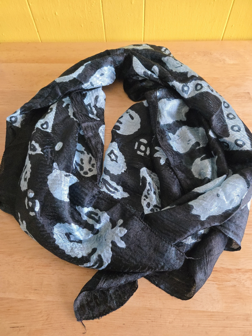 Black and Light Blue Floral Scarf - Women's Accessory